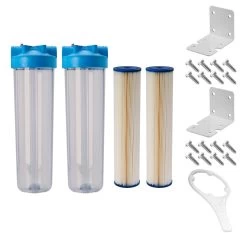UV Light Sterilizer 1″ Ports System: Dual 20″ X 4-1/2″ Clear 5 Micron Sediment Filter Kit